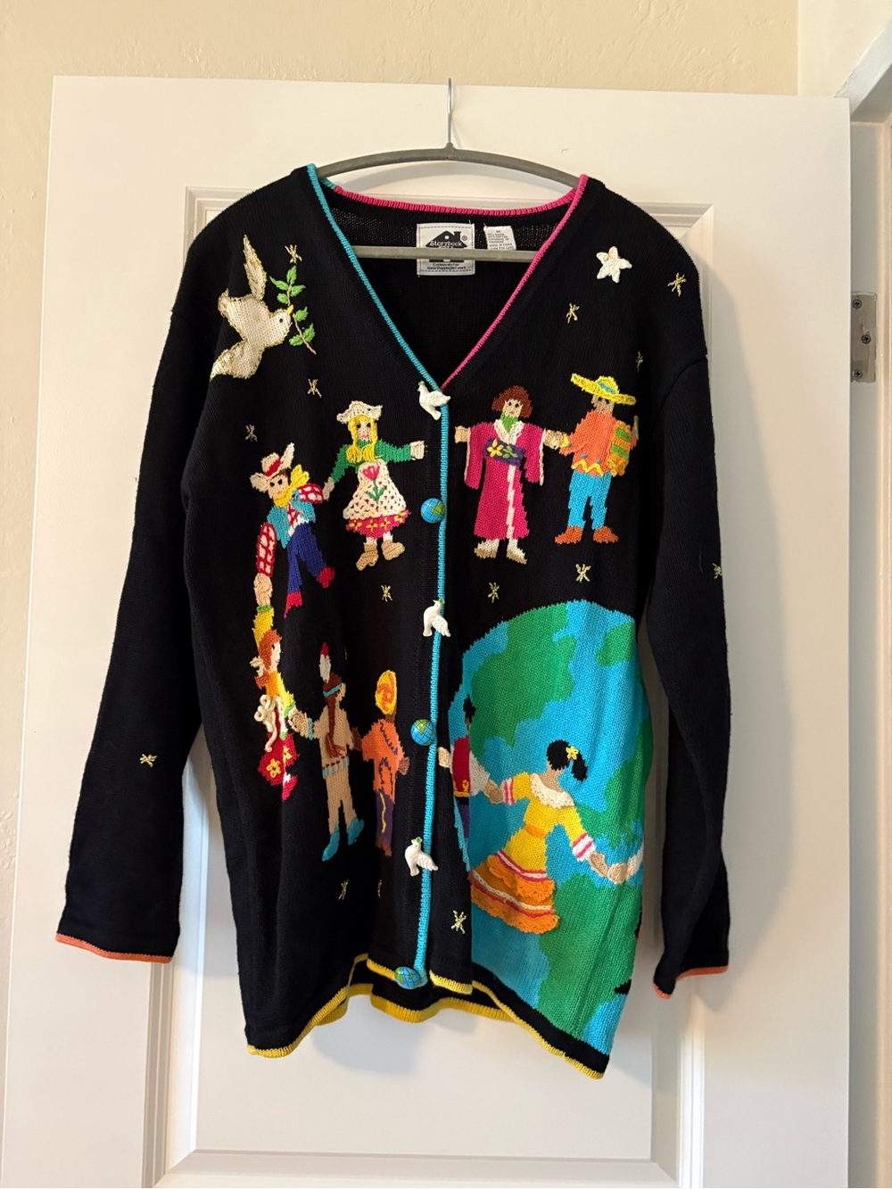Vintage Storybook Knits Peace on Earth Cardigan Sweater